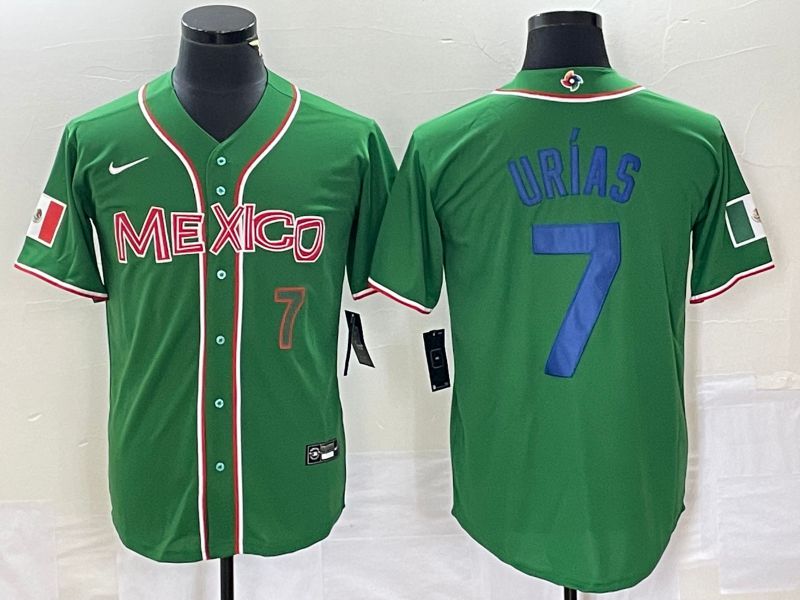 Men 2023 World Cub Mexico 7 Urias Green blue Nike MLB Jersey11